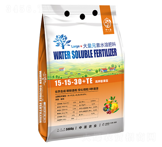 高鉀膨果型大量元素水溶肥15-15-30+TE-中圣農業(yè)
